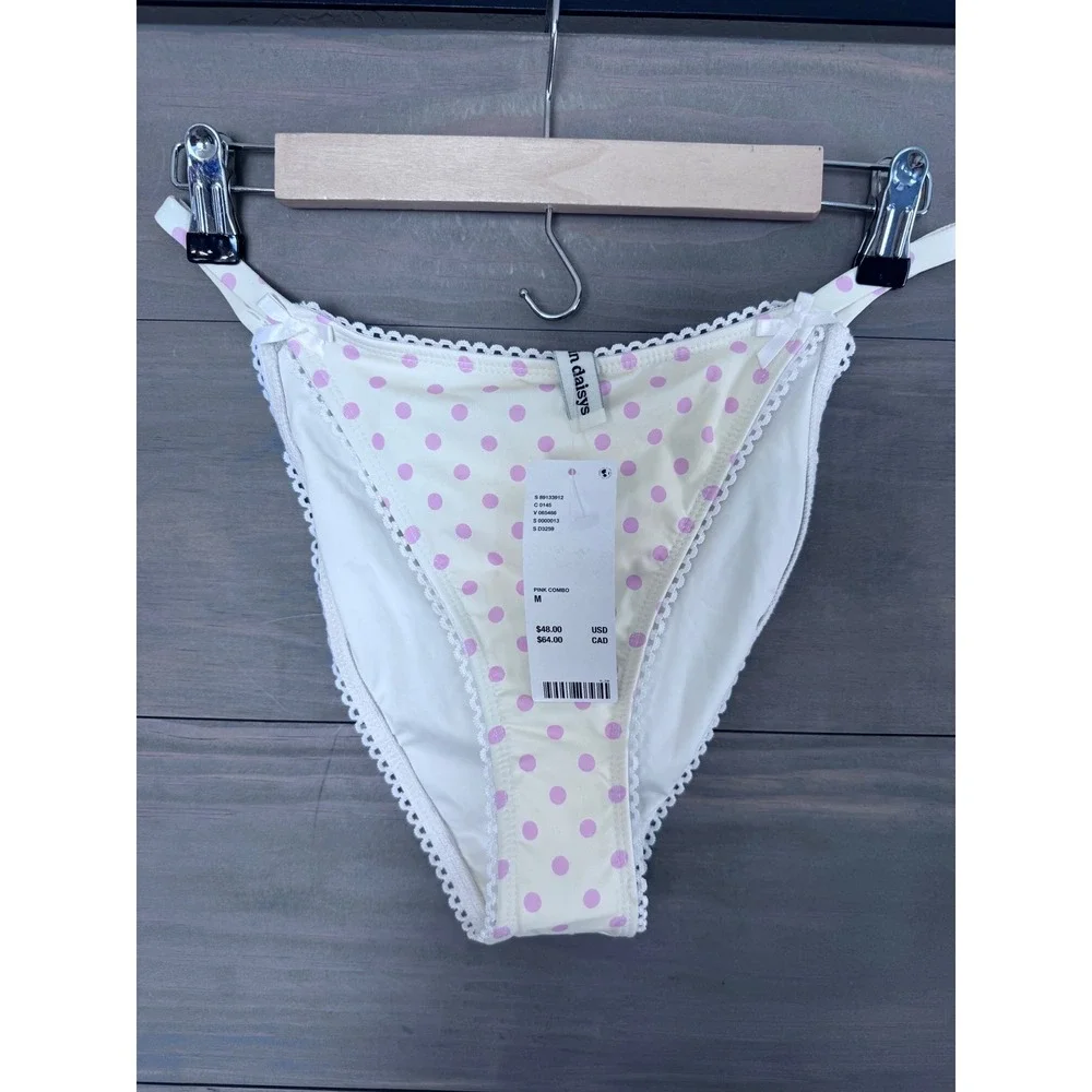 Dippin' Daisy's Jane Bikini Bottom Pink Polka Dot Lace Trim High Cut‎ M NEW UO